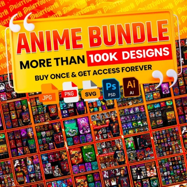 100,000+ Anime T Shirt Design Bundle, Colorful Designs, T Shirt Sublimation
